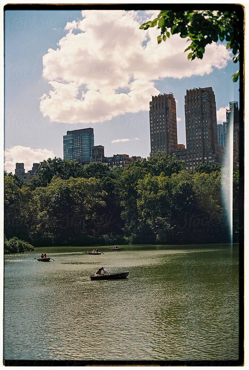 Boats at Reservoir lake at Central Park, New York City