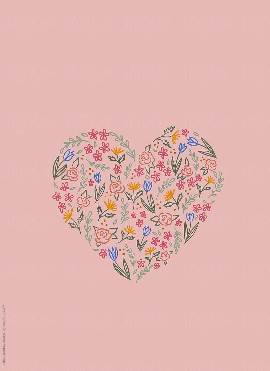 Floral heart. Postcard on Valentine\'s Day.