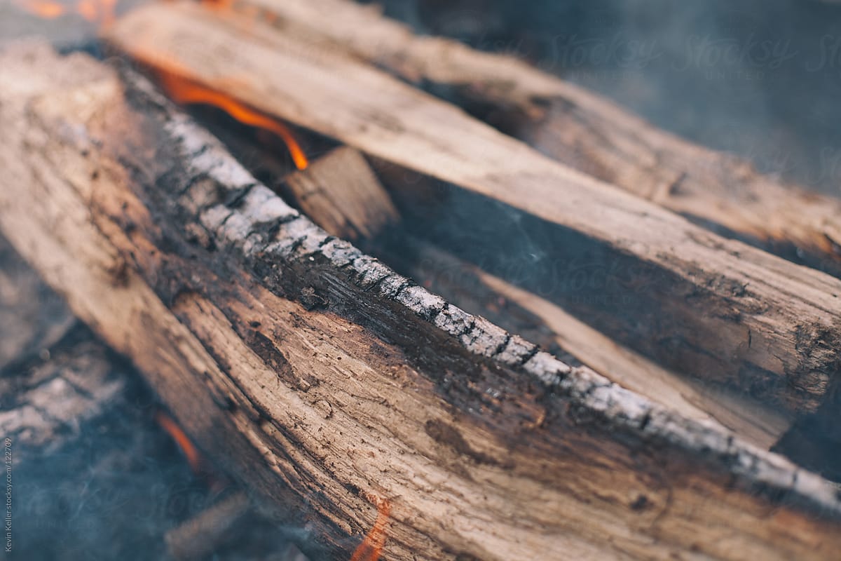 Closeup Shot of Logs Burning in a Campfire