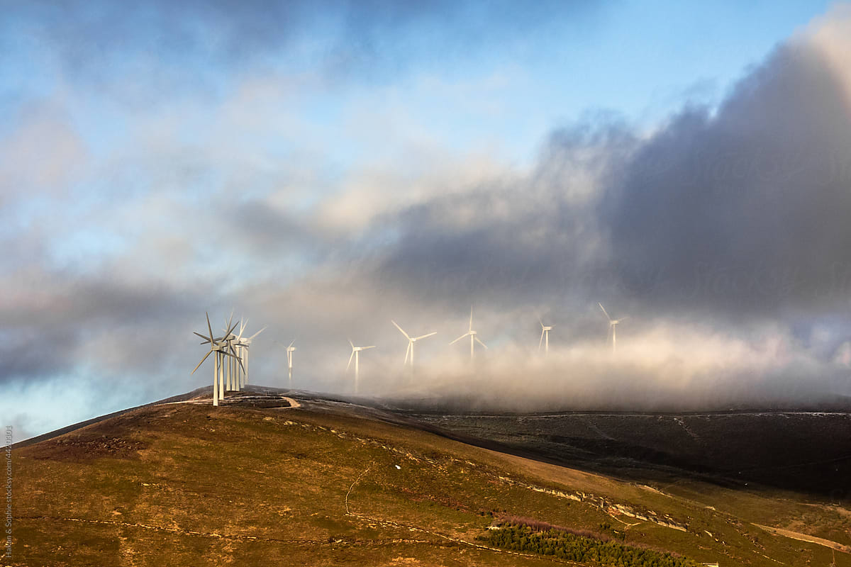 wind farm with dramatic clouds