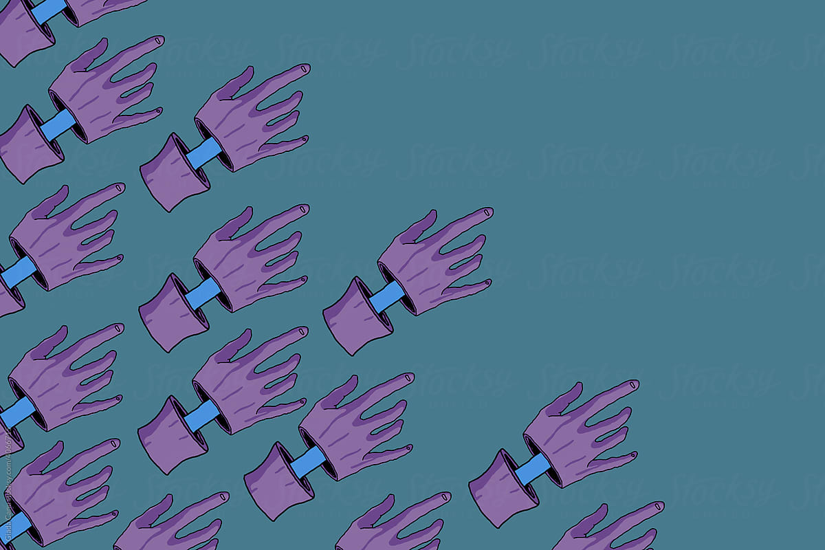 Purple hands with Blue bone exposed - copy space