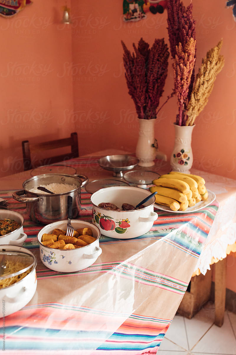 Home cooked meal served family style in Bolivia