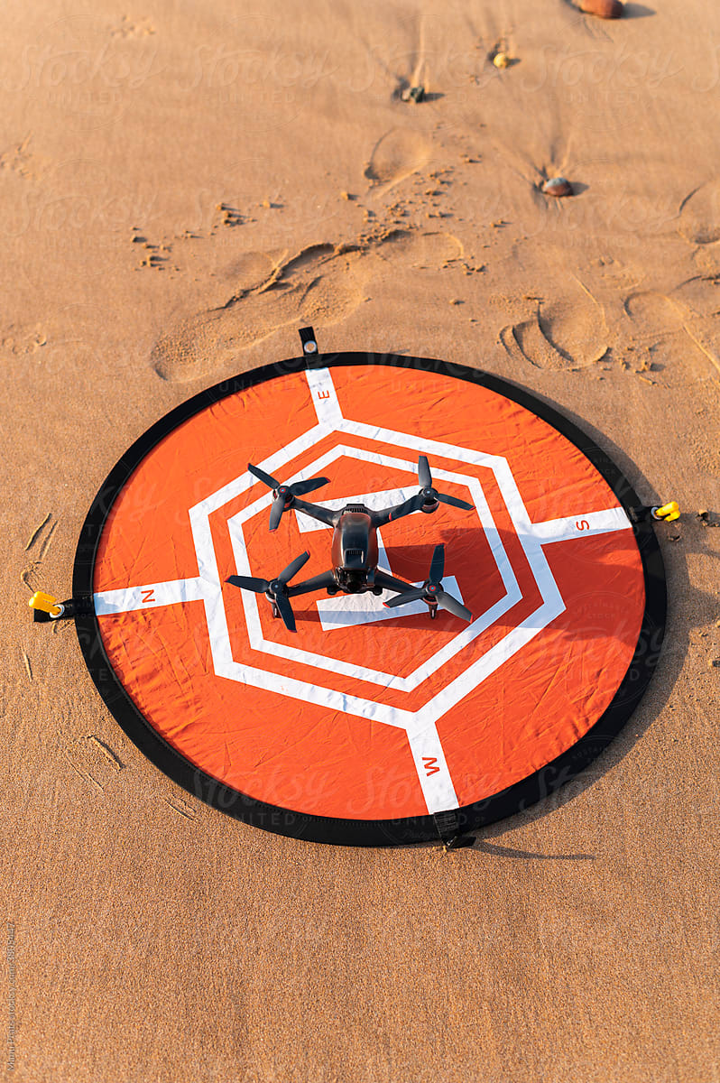 FPV drone placed on landing pad