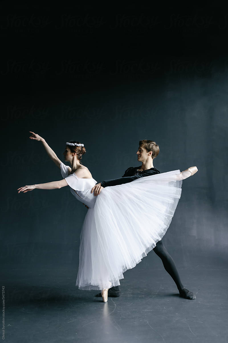 Partner dance. Stage ballet costumes. Flexible movements