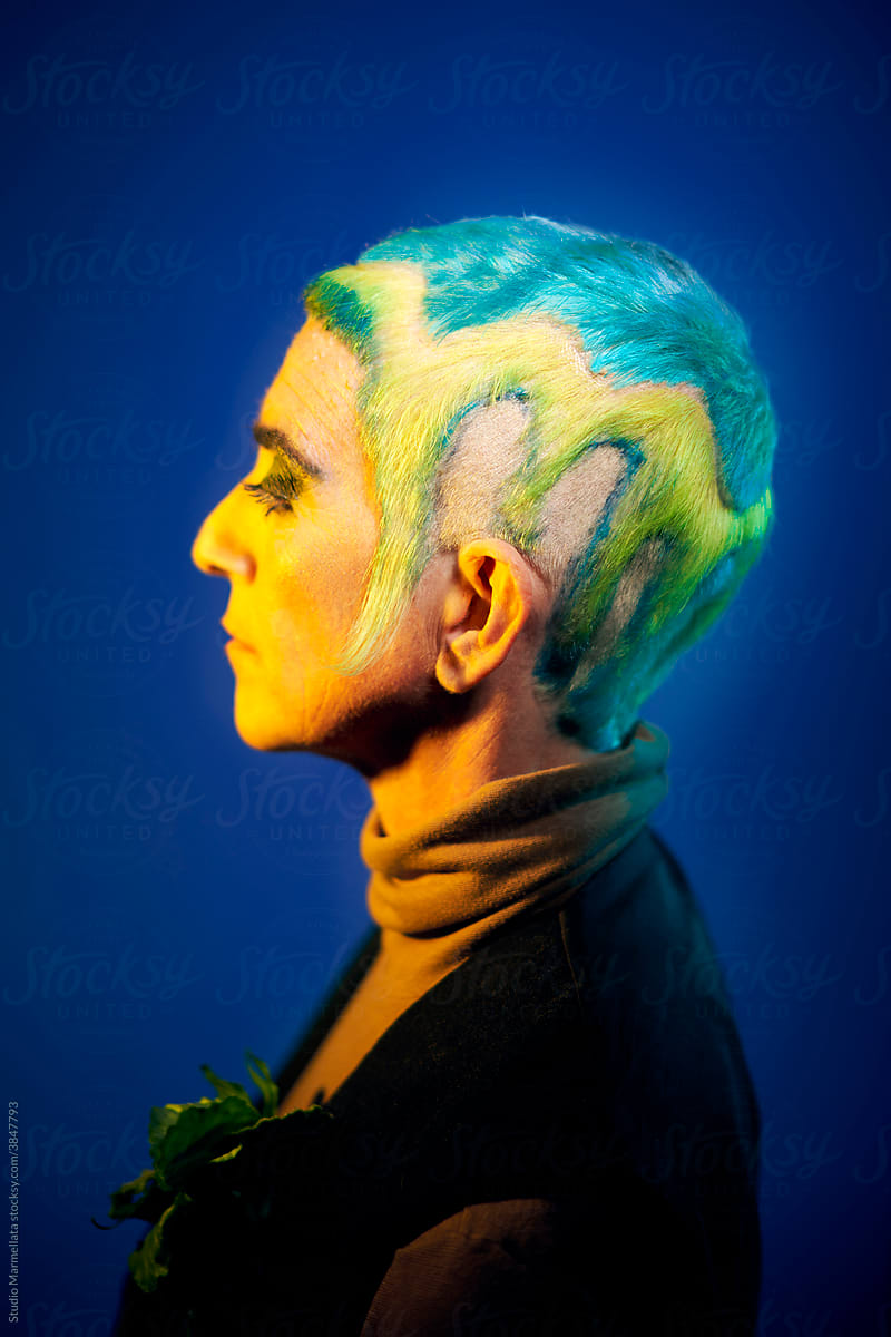Modern senior woman with dyed hairstyle