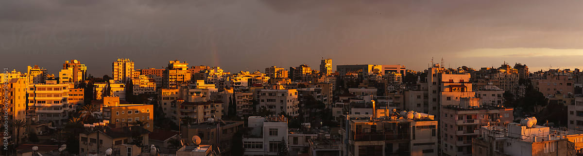 Urban panorama on sunset