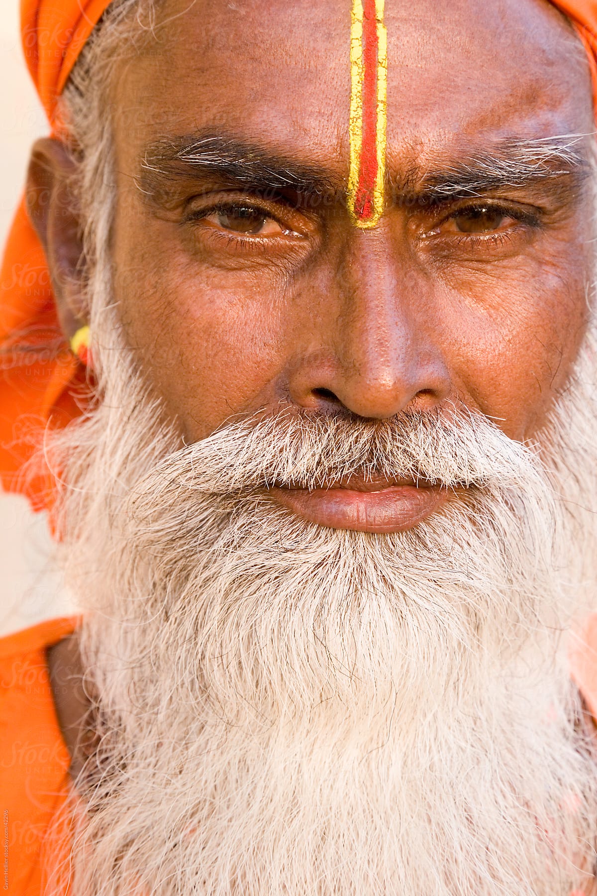 India, Rajasthan, Jaipur, portrait of a Holy man (Saddhu) in the old city area of Jaipur