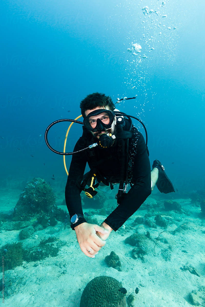 Portrait of a Scuba Diver in the blue
