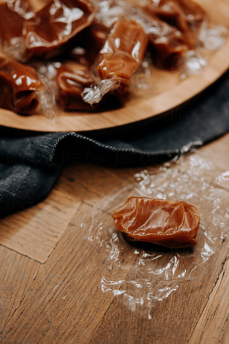 caramel in transparent packaging