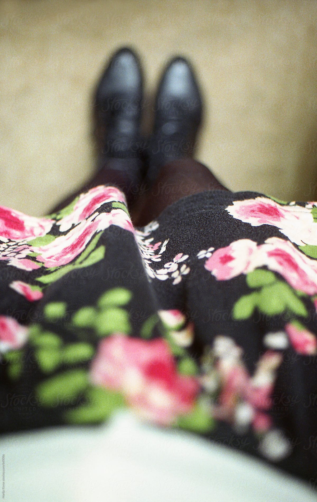 Girl in a floral skirt - from above