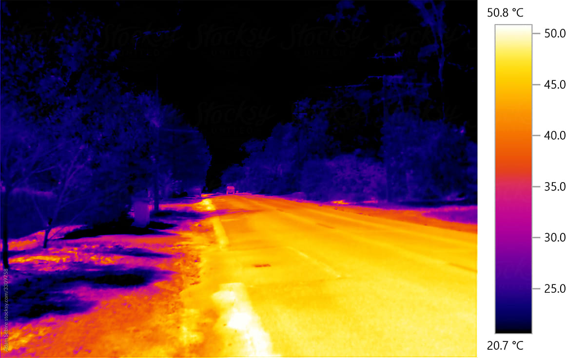 Urban heat island, thermal image of warming effect of roads