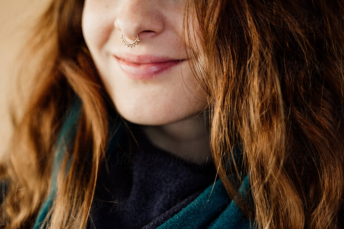 Close-up  of woman with septum piercing