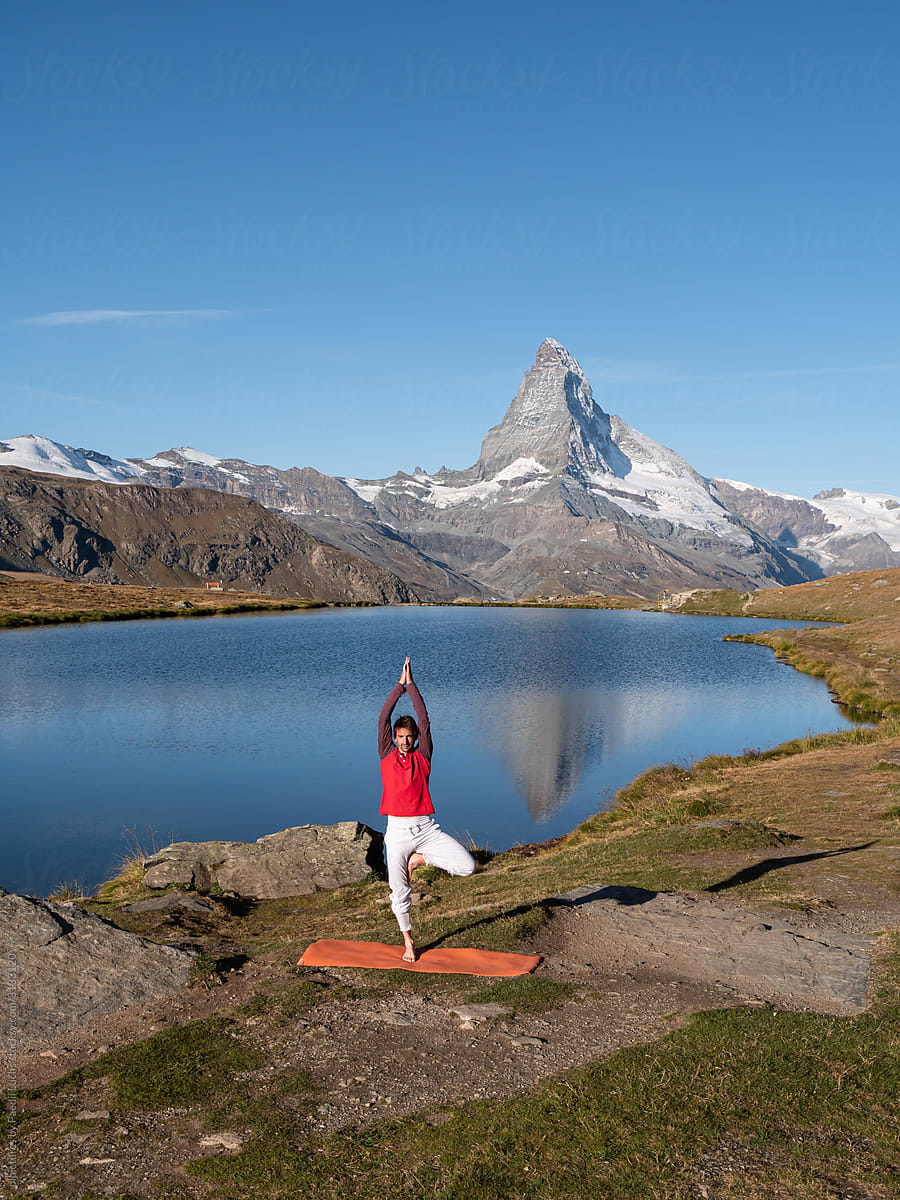 Yoga tree pose at the Matterhorn