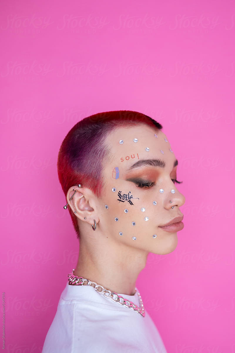 Young Non Binary Gay With Makeup In Studio