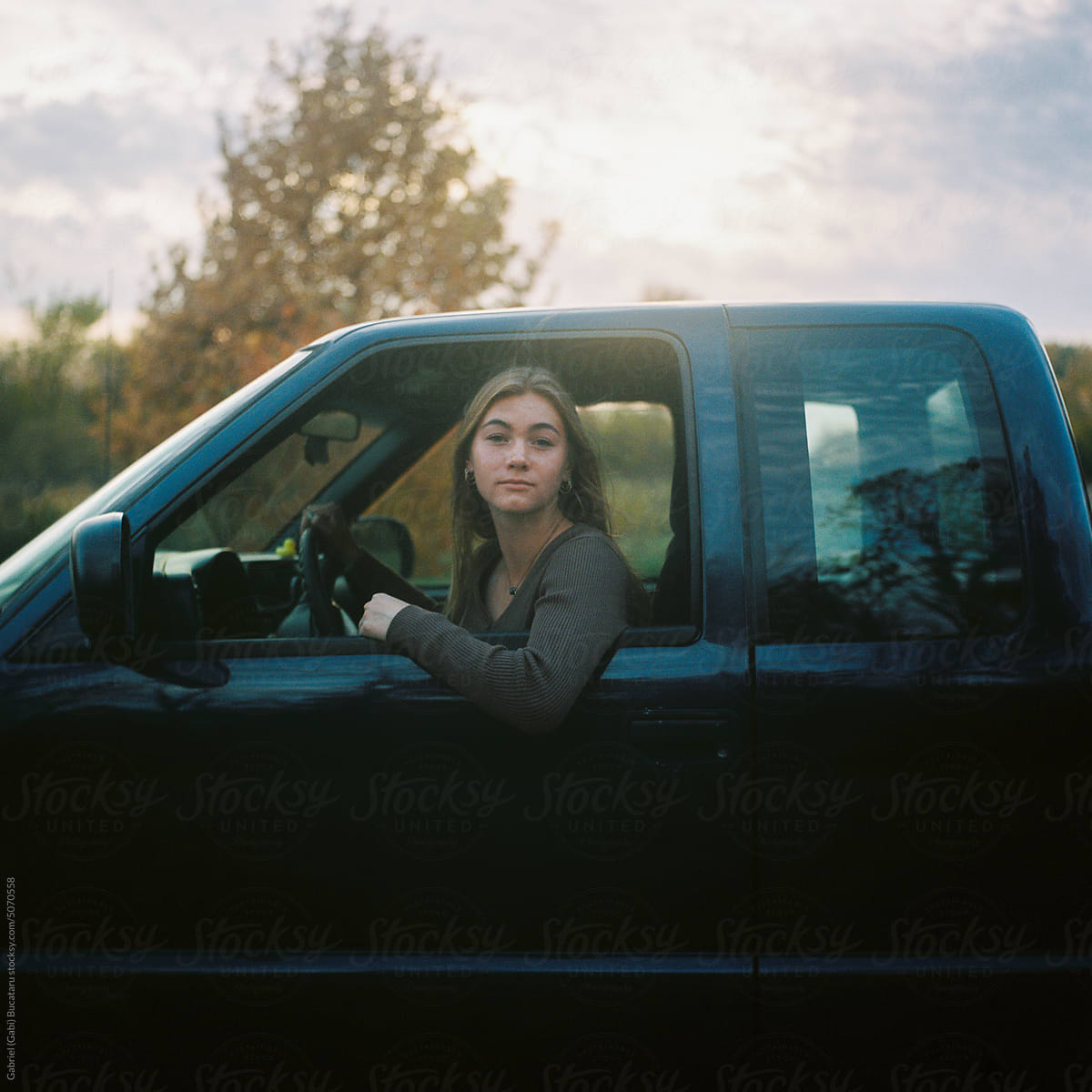 Teen girl in her truck