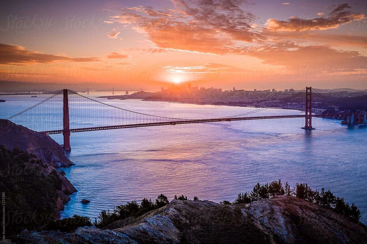 Sunrise over San Francisco and the Golden Gate Bridge