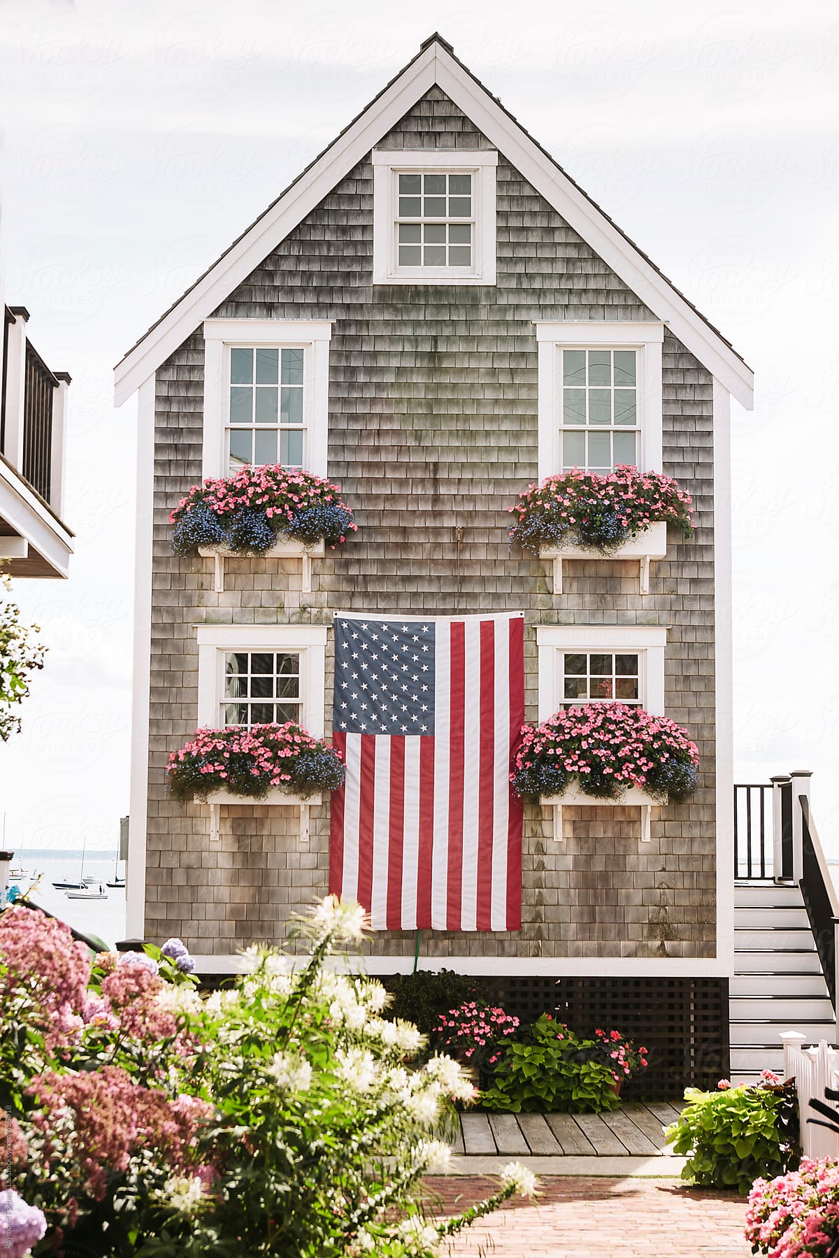 American Flag on house in Provincetown, Cape Cod, Massachusetts