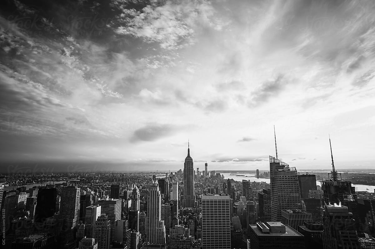 Black and white Manhattan traditional skyline