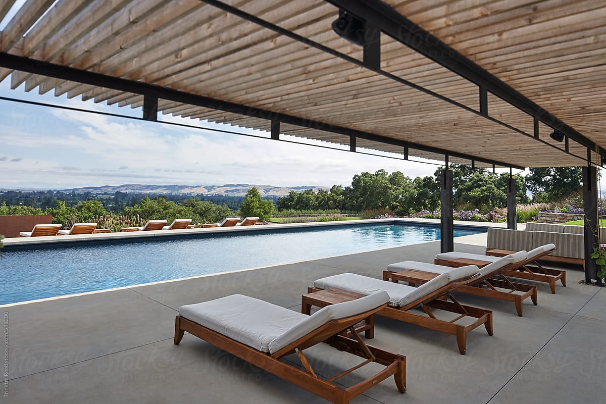 Backyard pool at luxury modern design home