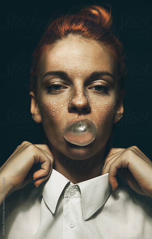 Fashionableconceptual Portrait Of Hip Young Ginger Female With Bubble 