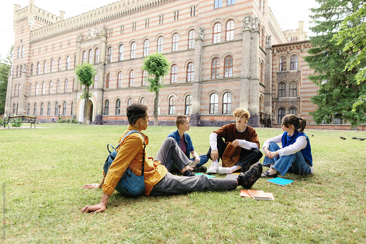 Yard classmates friendship leisure activity academic setting socialise