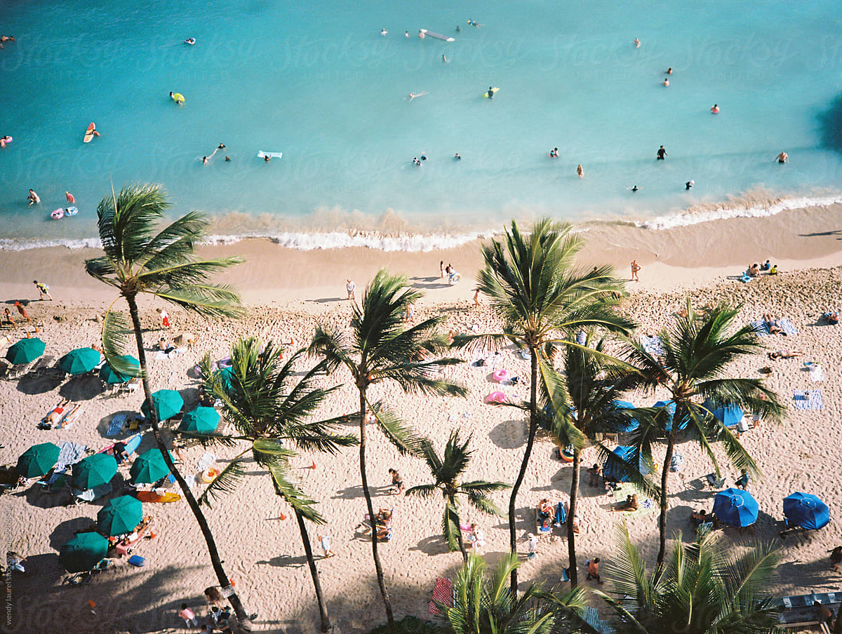 Waikiki beach on ocean and sea and sunshine