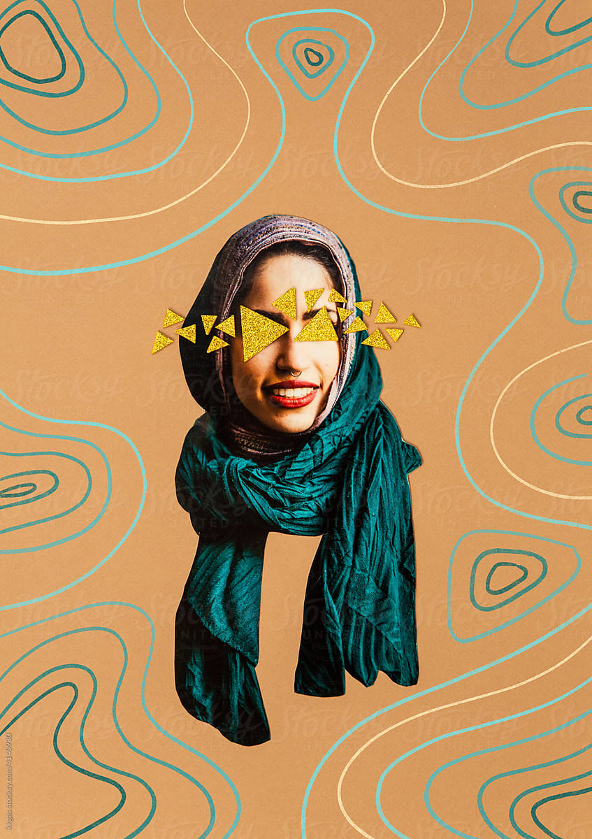 Smiling Muslim woman collage