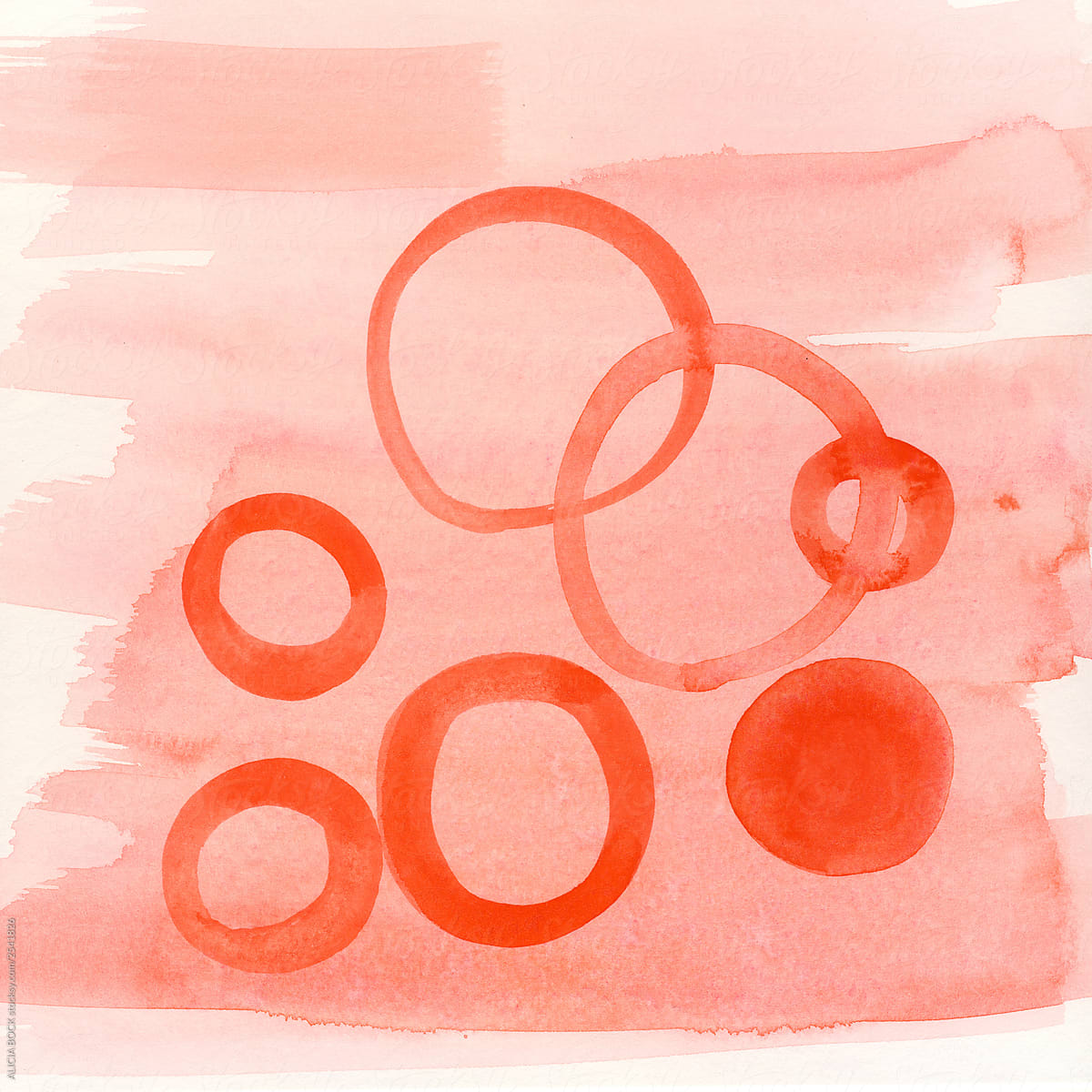 Abstract Watercolor Painting Of Overlapping Circles