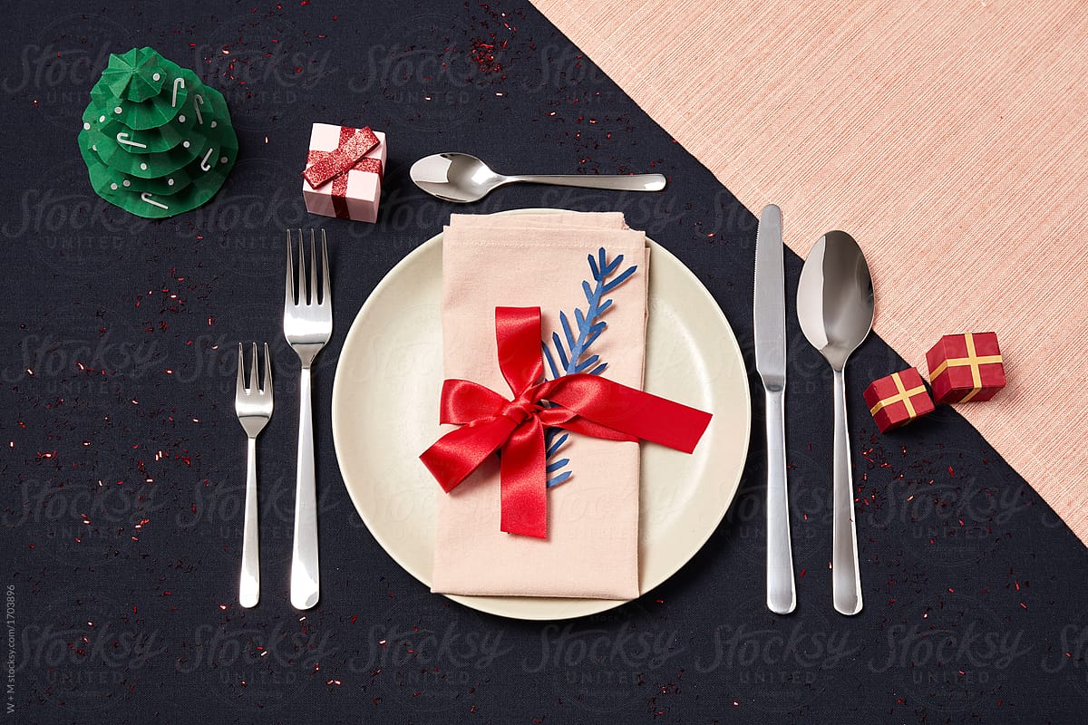 Happy christmas table with napkin