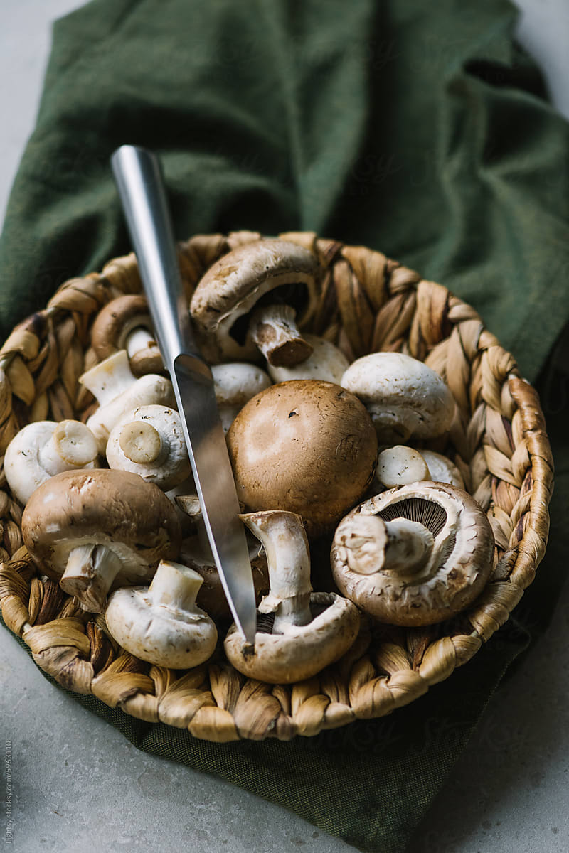 Rustic Basket with Mushrooms