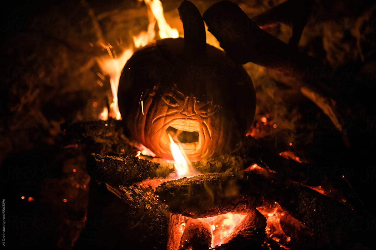 Scary Pumpkin Face on Fire