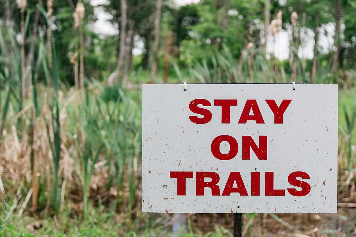 Sign showing Stay On Trails in a public forest preserve