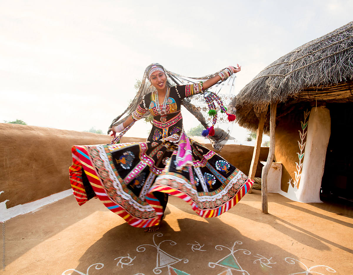 Traditional Dancers performing in desert. Rajasthan. India.