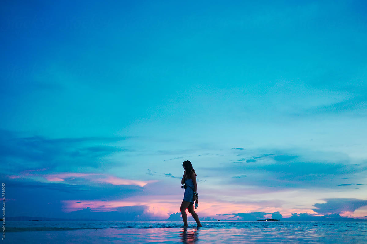 Standing on the shallow ocean