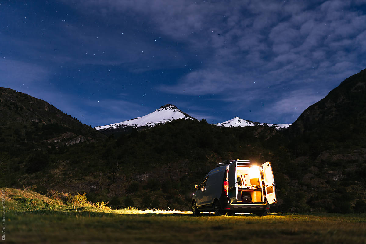 Camping in a van in the wild.