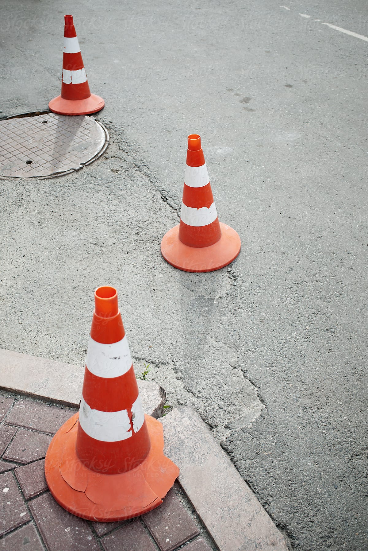 Barrier cones on road