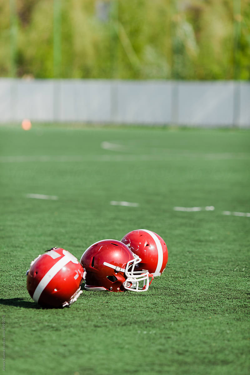 Red Color American football helmets