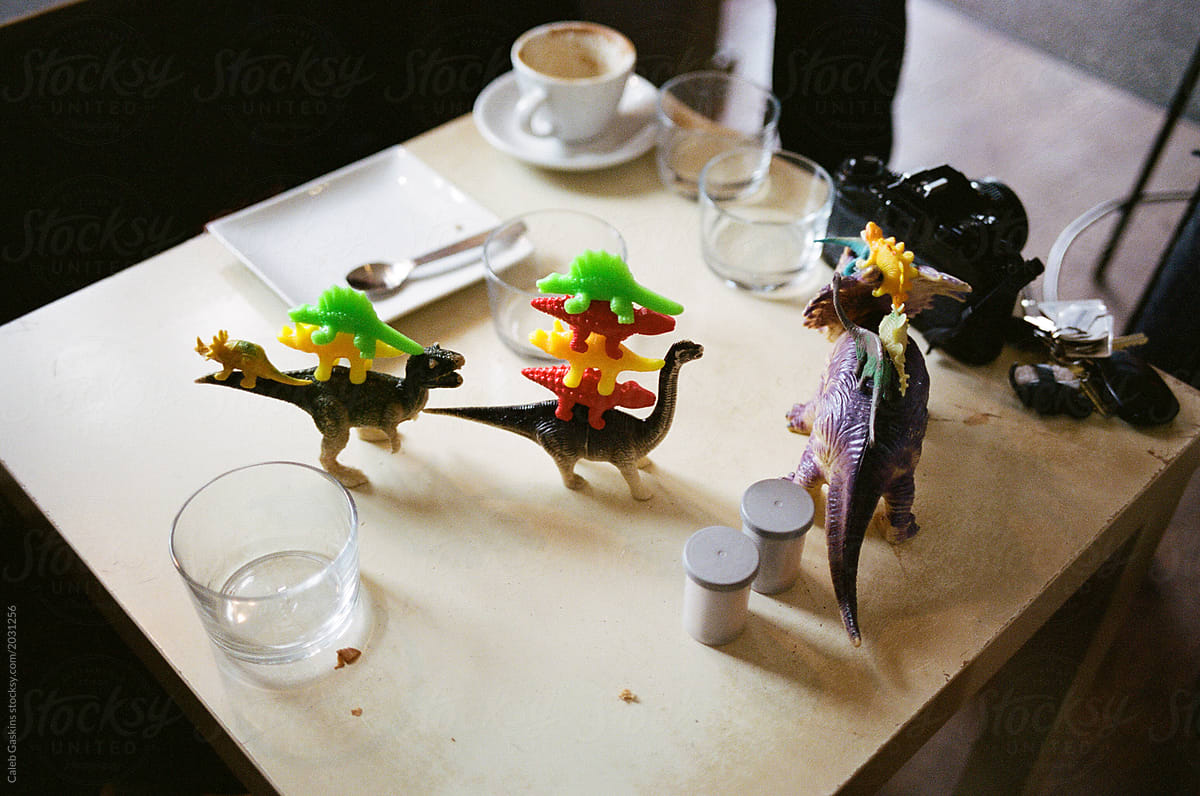 Plastic dinosaurs on coffee table