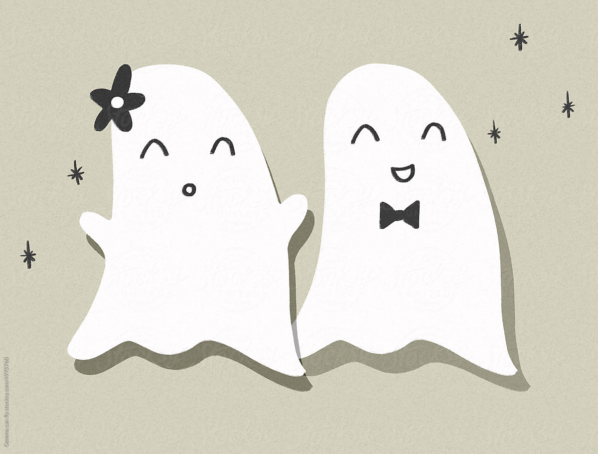 Spooky cute ghosts. Halloween concept illustration.