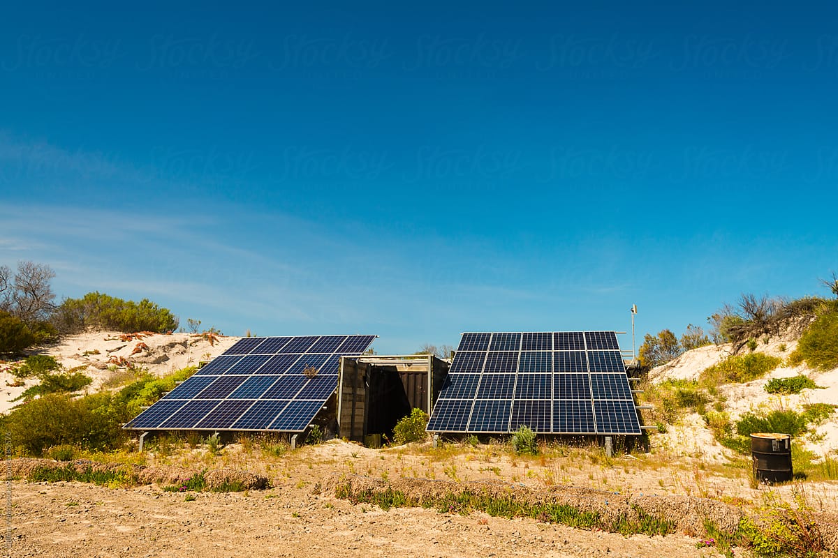 ground mounted solar panels in a remote coastal area
