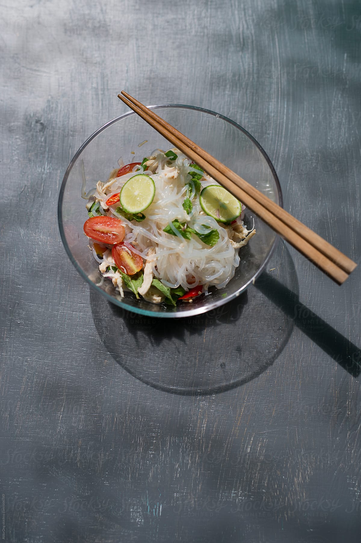 A bowl of shirataki noodles salad