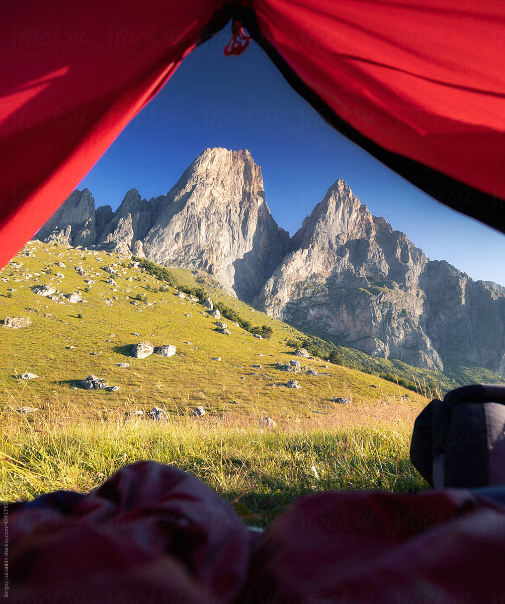 Gorgeous view of the mountain range from the tent