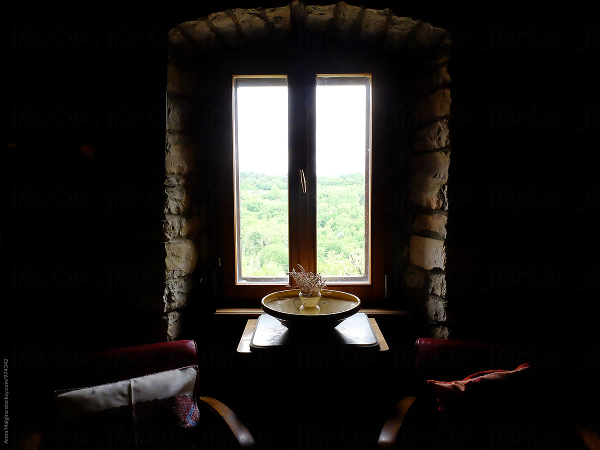 A window in dark living room