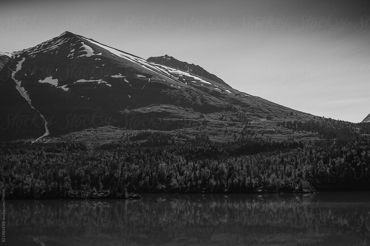 Black and white landscape image of remote backcountry in Alaska.