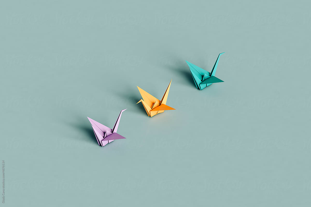 three colorful swan origami