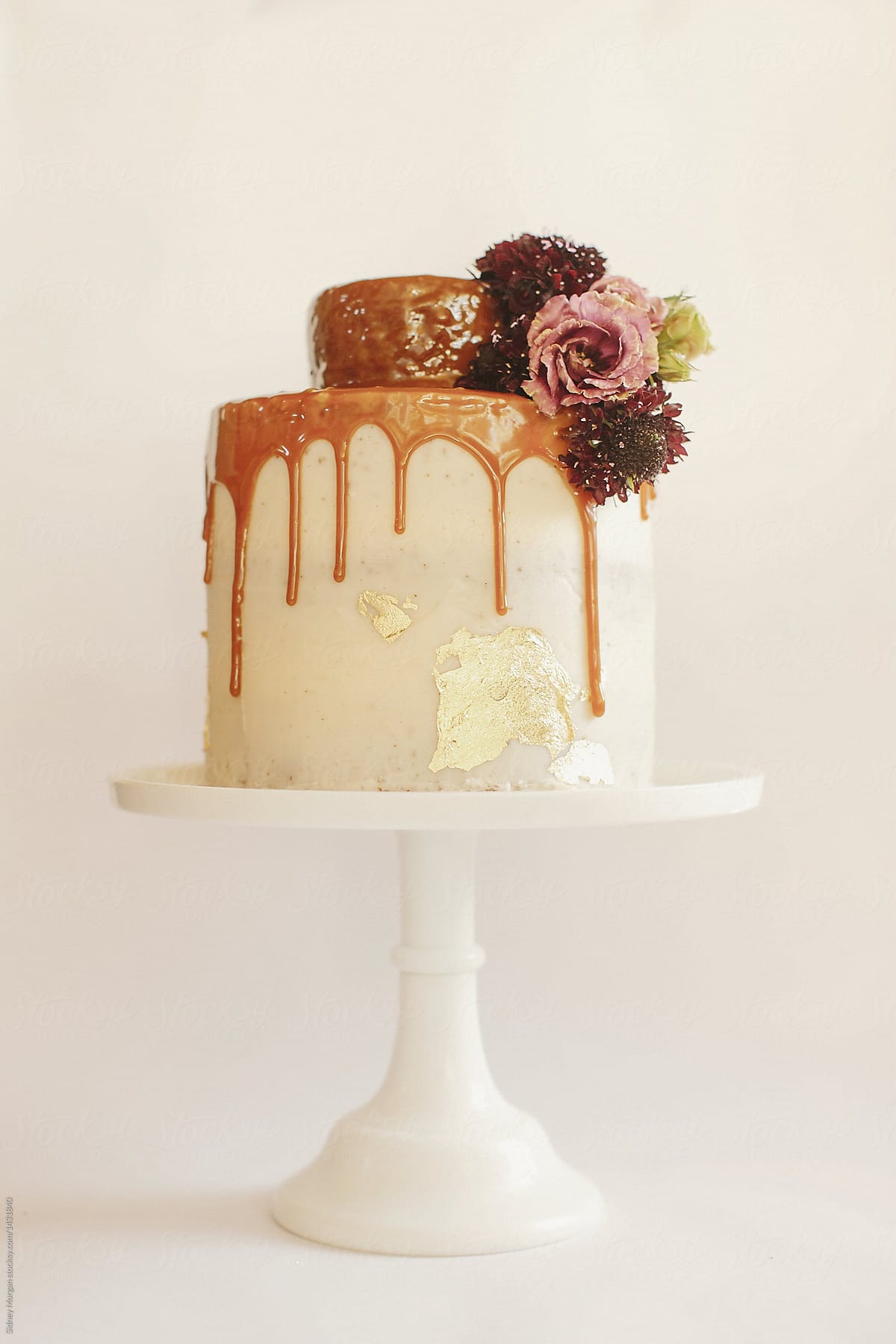 Buttercream and Caramel Wedding Cake with Flowers