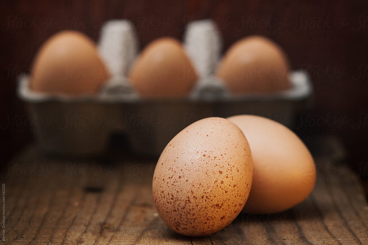 Download 2 Free Range Eggs In Front Of 6 Pack Of Eggs In A Carton By Borislav Zhuykov Stocksy United PSD Mockup Templates