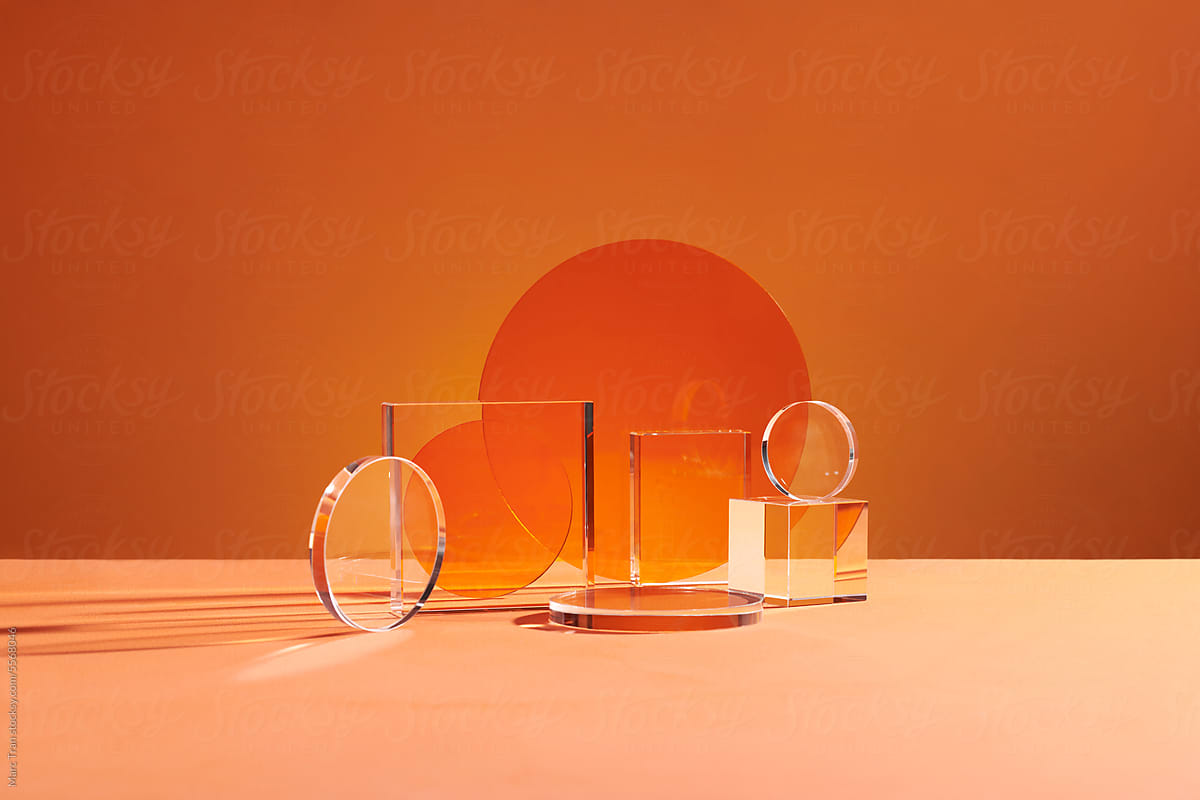 Glass podium minimal scene with glass geometric platform