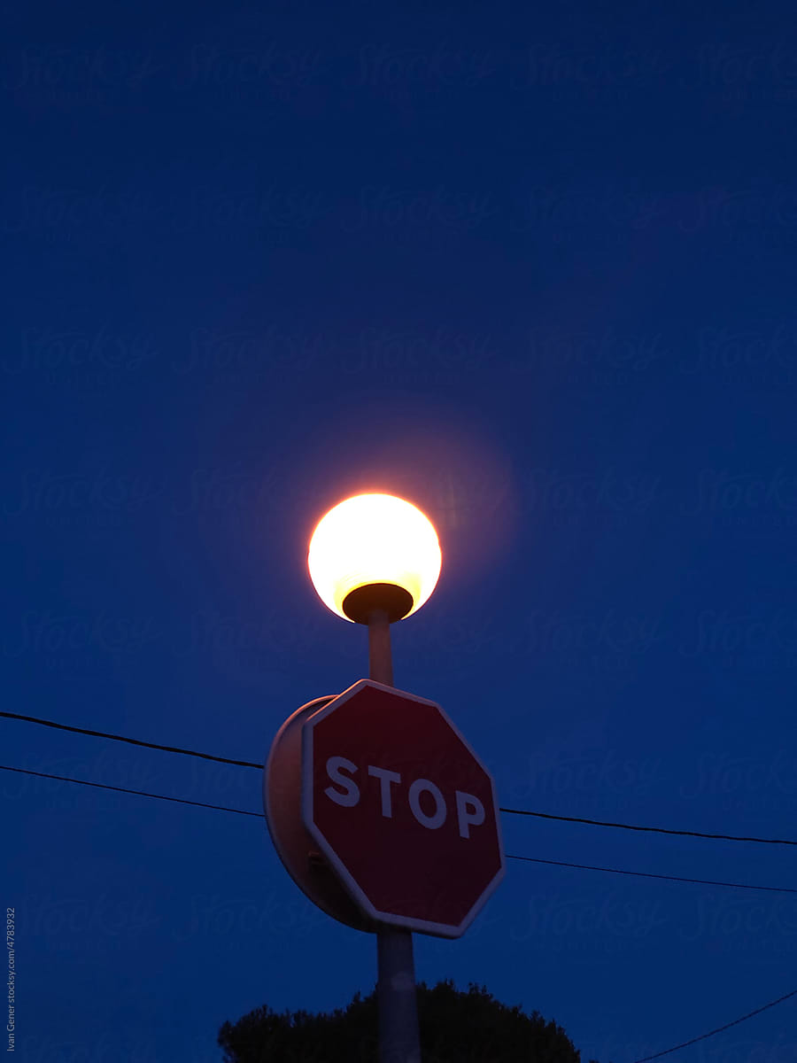 Light illuminating a stop sign