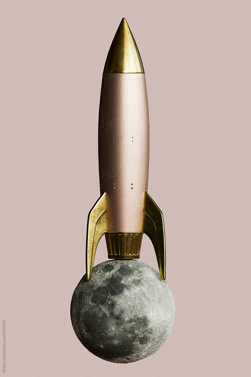 3d render of a space rocket on a moon.